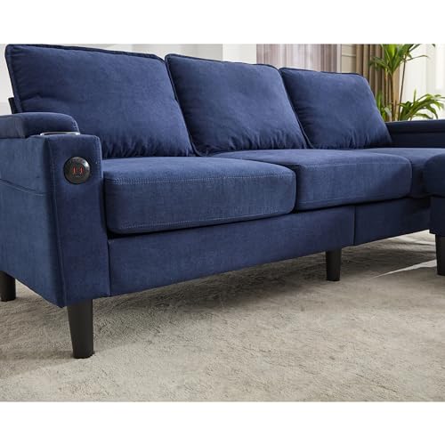 OUYESSIR L Shape Sectional Sofa Couch, 78" Linen 3 Seat with Storage Ottoman, Beige Z626700