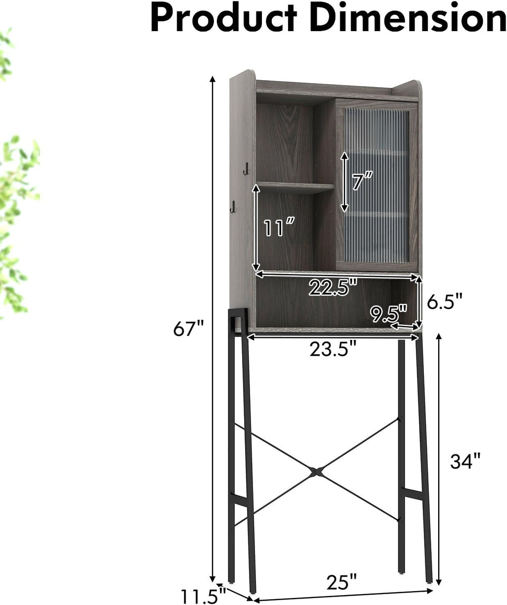 Over The Toilet Storage Cabinet with Sliding Door, Freestanding Bathroom Organizer V889695