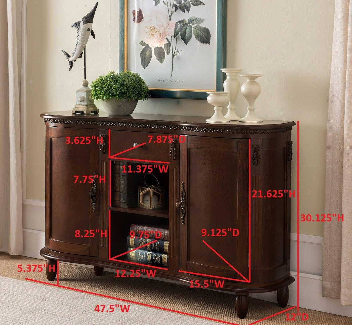 Kings Brand Furniture Wood Buffet Server Sideboard Console Table Cabinet, Walnut F7380
