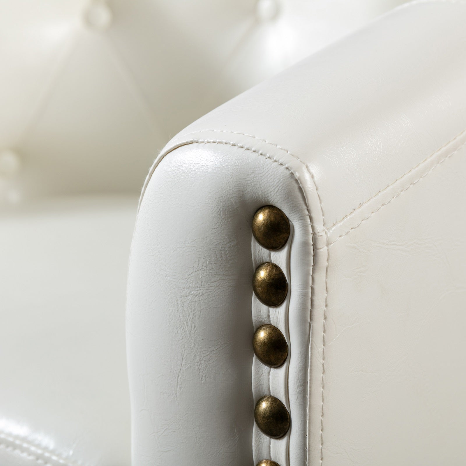 Barrel Accent Chair with Arms PU Leather and Solid Wood Legs, White Q31320