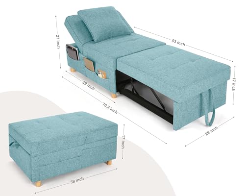 4-in-1 Convertible Sofa Bed Chair with Adjustable Backrest, Black P1448