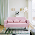 59" Sofa Loveseat with 3 Lumbar Pillows, Mid Century Modern Teddy Fabric Velvet Mini Couch for Living Room, Accent Sofa&Couches with Wood Leg Feet for Home Offices Bedroom, Pink