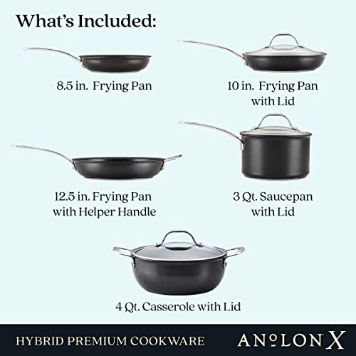 Anolon X Hybrid Nonstick Cookware Set, 12 Piece, Charcoal Gray B384083