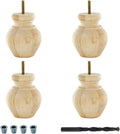 4 in. x 3-1/8 in. Unfinished Solid Hardwood Round Bun Foot | 4 Pack with 4 Free Insert Nuts and Drill Bit