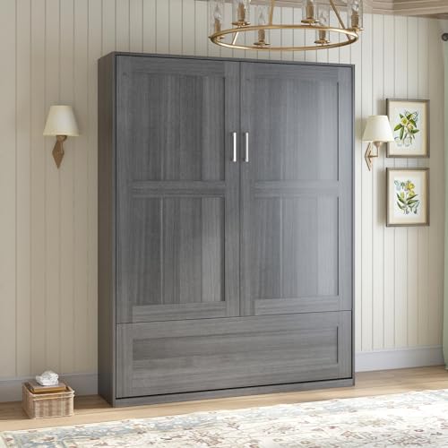 BALUS Murphy Bed Cabinet, Large Murphy Bed, Guest Room Folding Wallbeds Hidden Bed Wall Unit, Can be Folded into a Cabinet,White