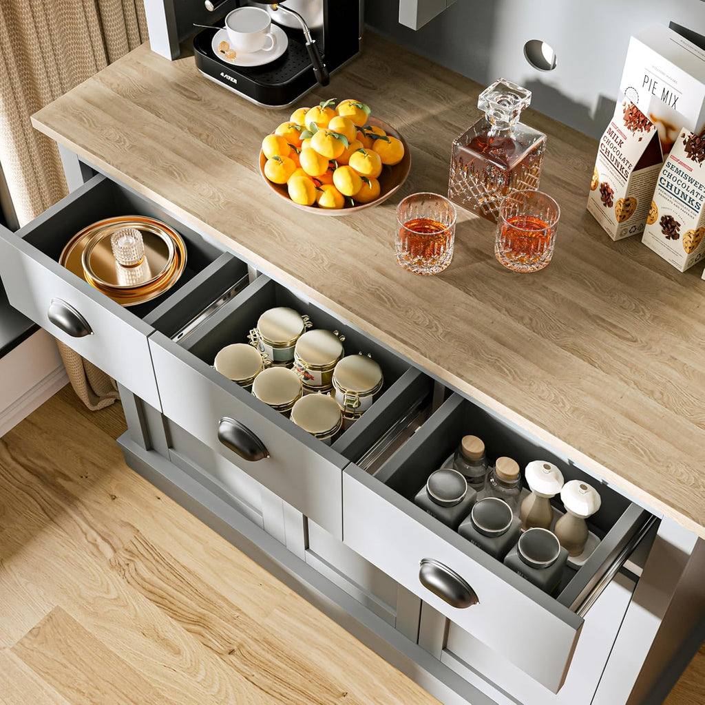 MU 71" Kitchen Hutch Storage Cabinet with Countertop, Grey U89791