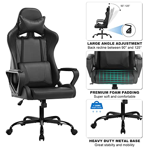 High Back Gaming Chair Ergonomic PU Leather with Lumbar Support Headrest, White E917513