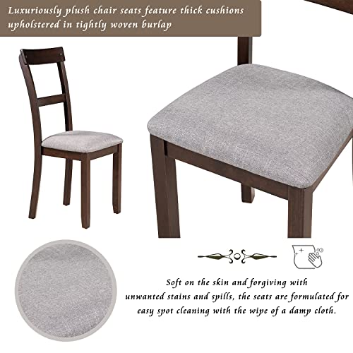 Merax 5-Piece Dining Table Set with 4 Upholstered Chairs, Espresso R31163