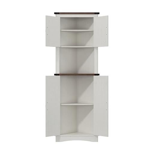 68" Tall Farmhouse Corner Cabinet with 4 Doors and Adjustable Shelves, Antique White C820
