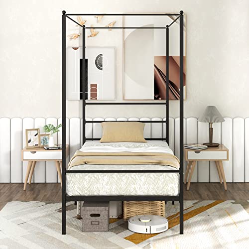 GORELAX Metal Canopy Queen Bed Frame with Slats, No Box Spring Needed D153385