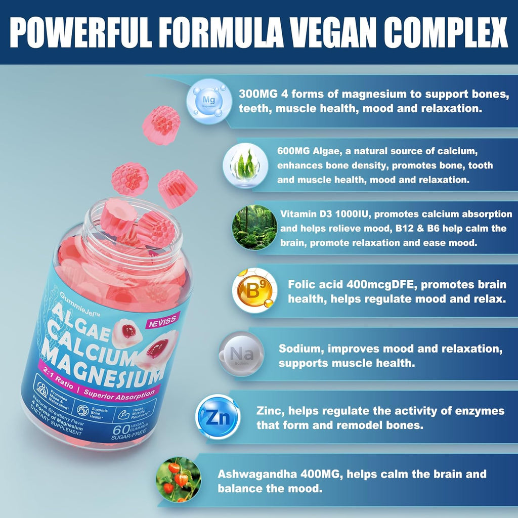 Calcium Supplement Gummy with Algae Calcium, Magnesium, Zinc, D3 & B12 W7916