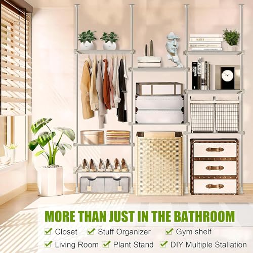 Adjustable Over The Toilet Storage Shelf 4 Tier Metal Rack White T2519