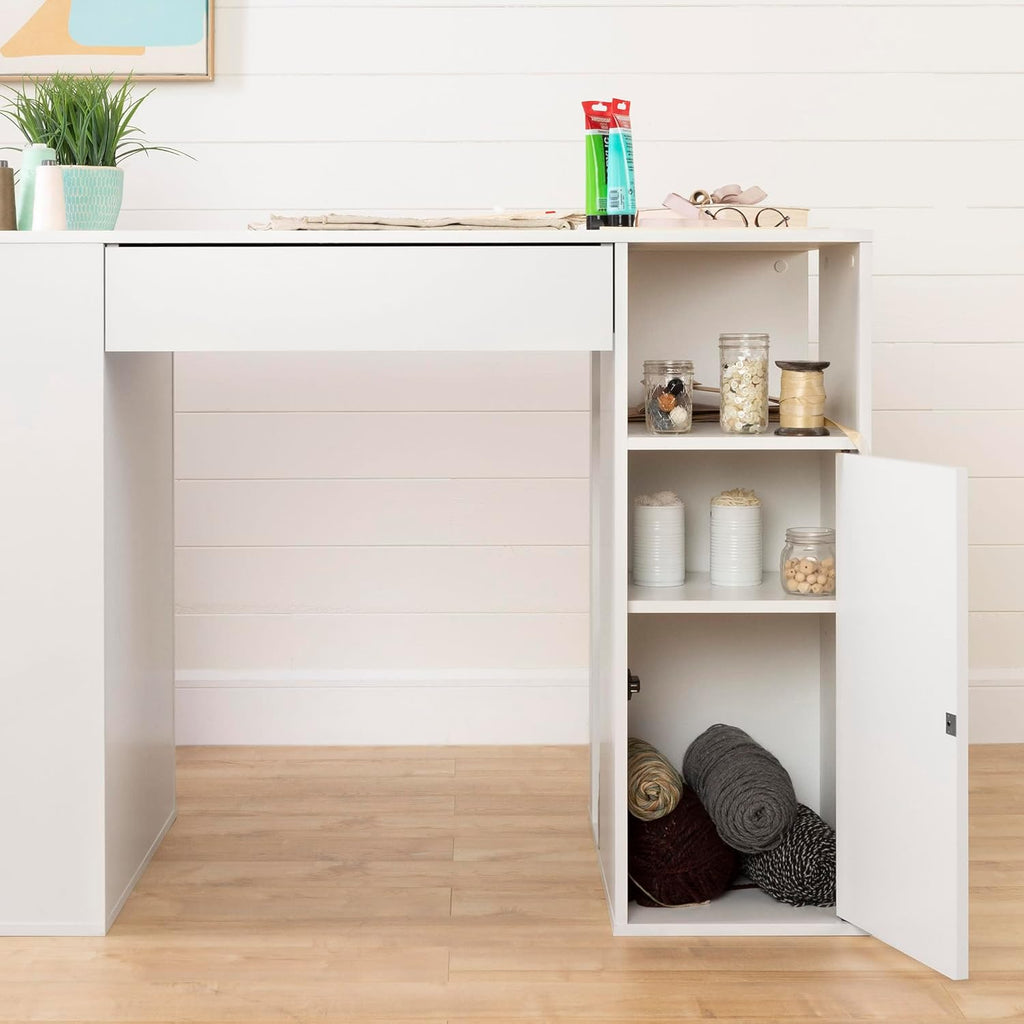 South Shore Crea Counter-Height Craft Table with Scratchproof Surface, Pure White A5430