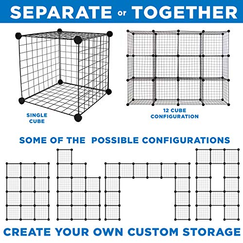 Wire Storage Cubes 12-Cube Metal Grid Organizer, Stackable Shelving, Black L325