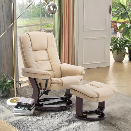 Swivel Recliner Chair with Ottoman Footrest, Beige N6547