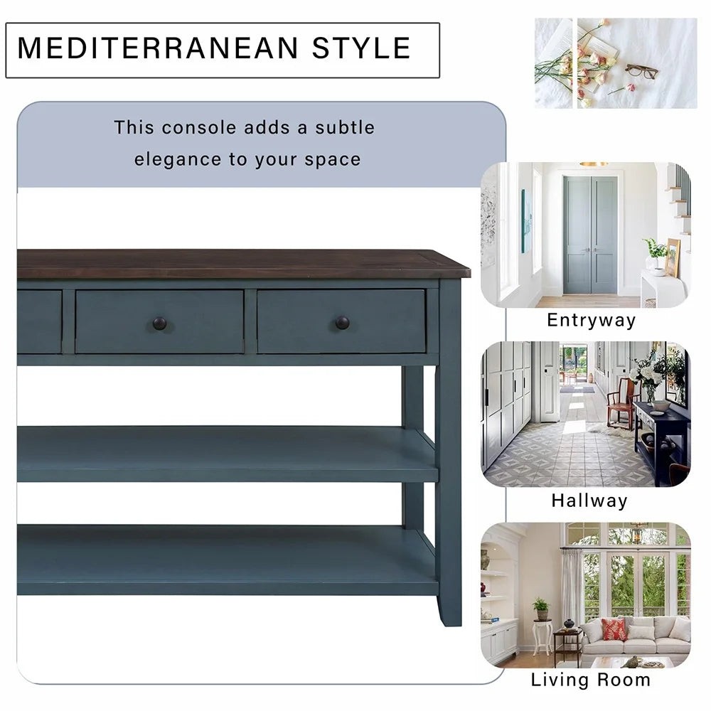 KAMIDA Storage Console Table with 3 Drawers and 2 Shelves, Navy Y382
