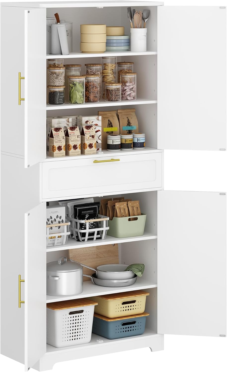 71" Kitchen Pantry Storage Cabinet with Adjustable Shelves, White F9467