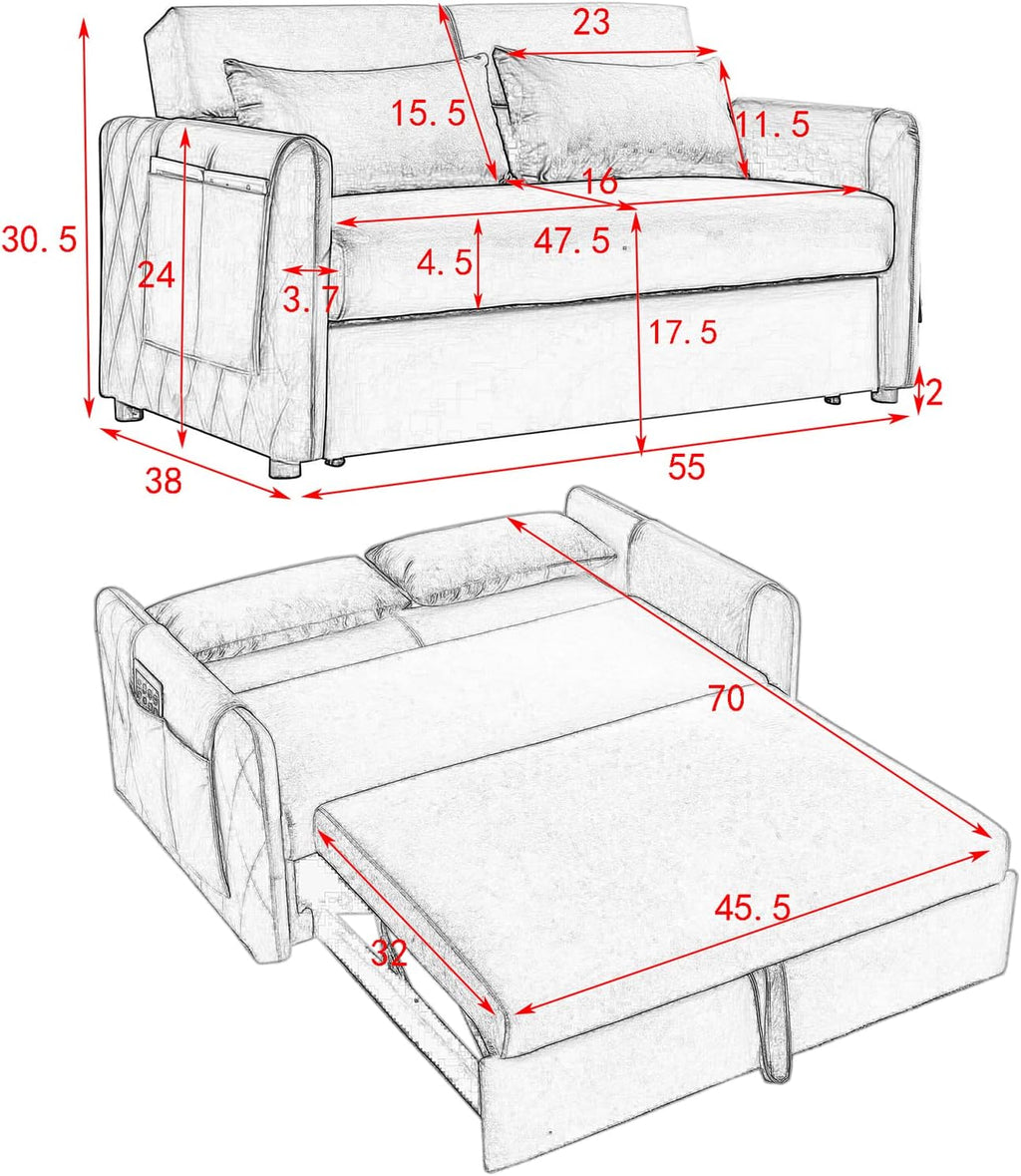 Ucloveria Sleeper Sofa Couch with Pull Out Bed, 55" Modern Velvet Convertible G4995