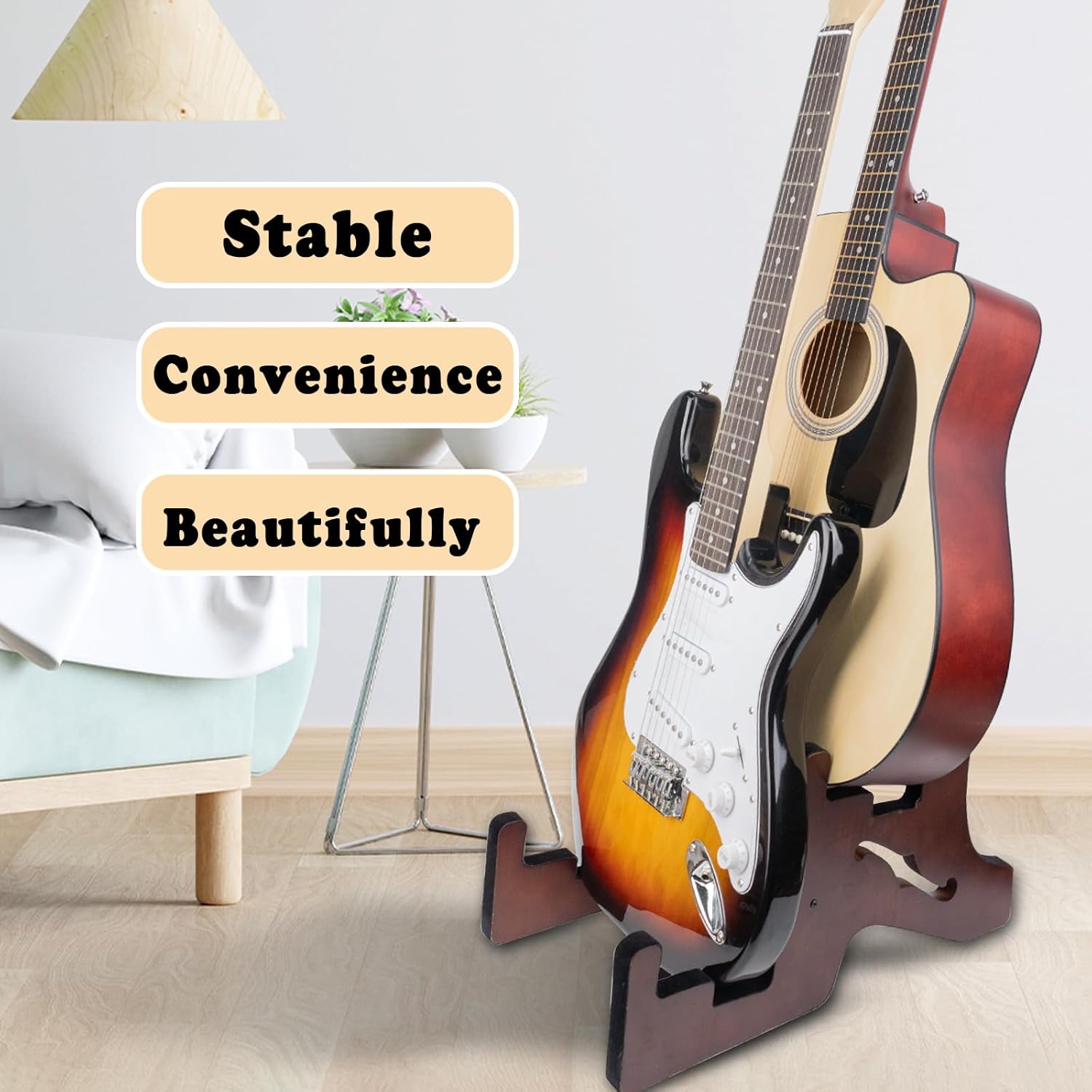 Wooden Guitar Stand for Acoustic Electric Bass, Foam Padded, 2 Space E617957