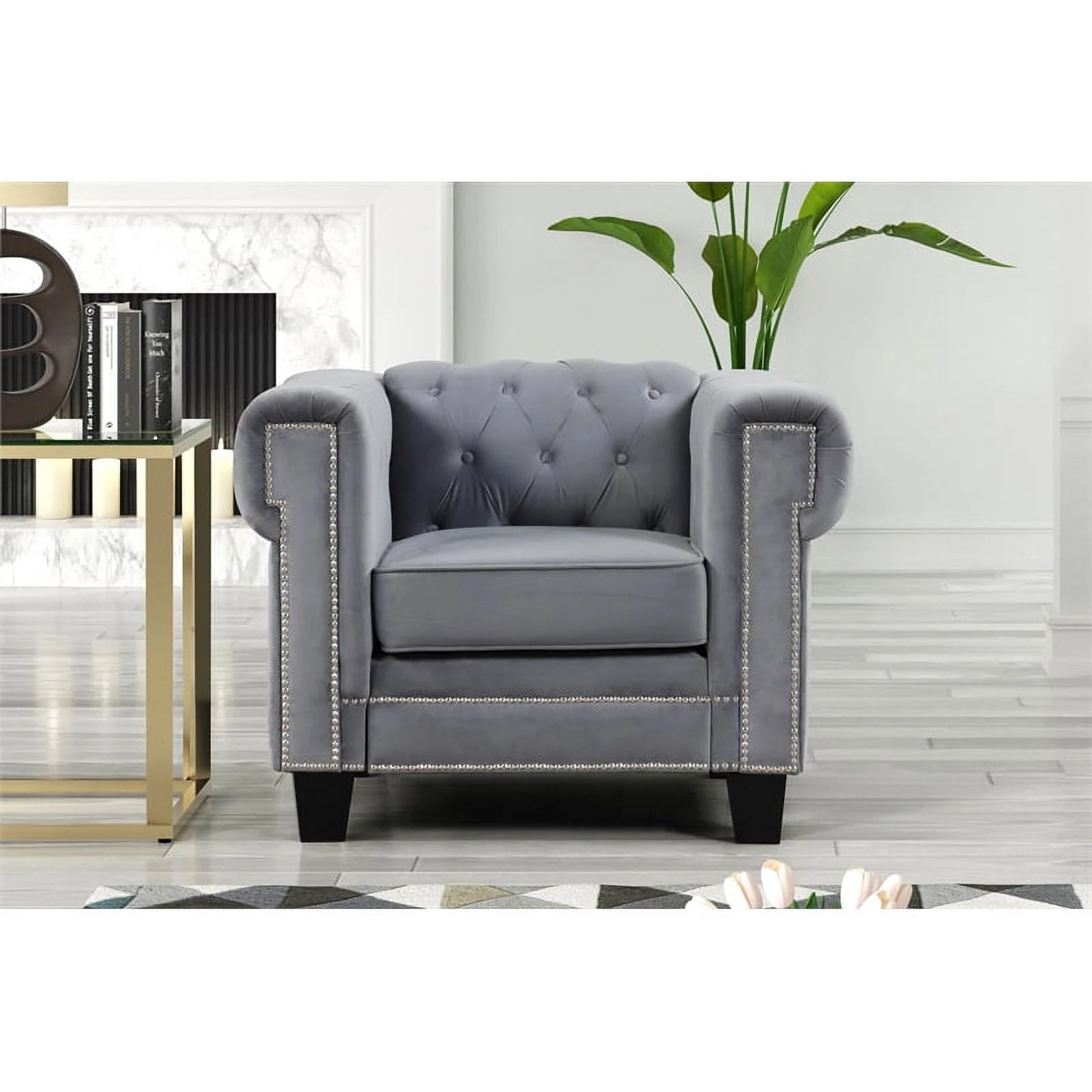 Rnfurnishings inc Arav 2-Piece Velvet Living Room Furniture Set - Gray P6242