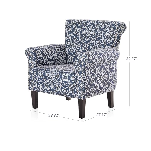 BELLEZE Upholstered Wingback Accent Chair, Navy Blue/White C510