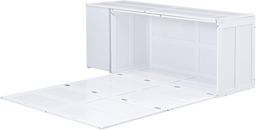 Queen Size Murphy Bed with Rotating Desk, White Finish T516