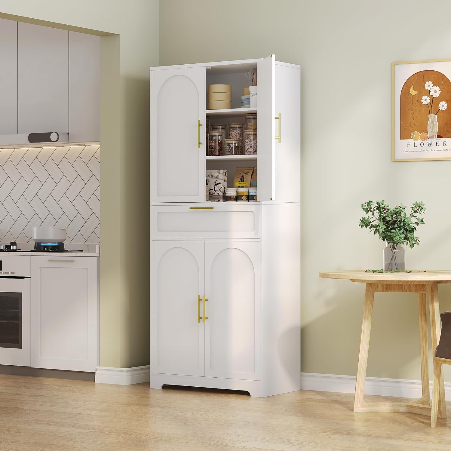71" Kitchen Pantry Storage Cabinet with Adjustable Shelves, White F9467