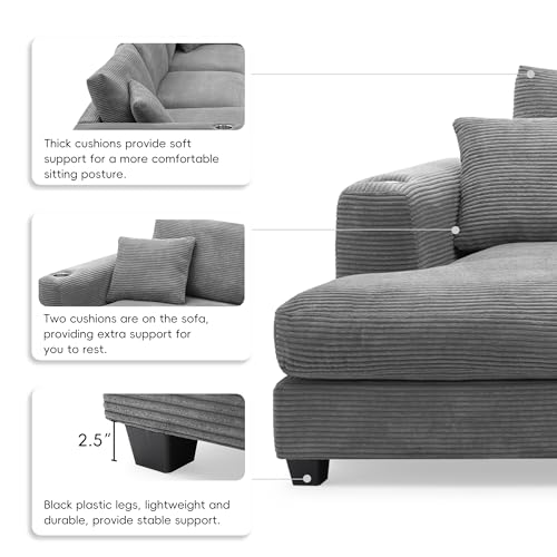134" Oversized L Shaped Sectional Sofa with Chaise, Beige I778794