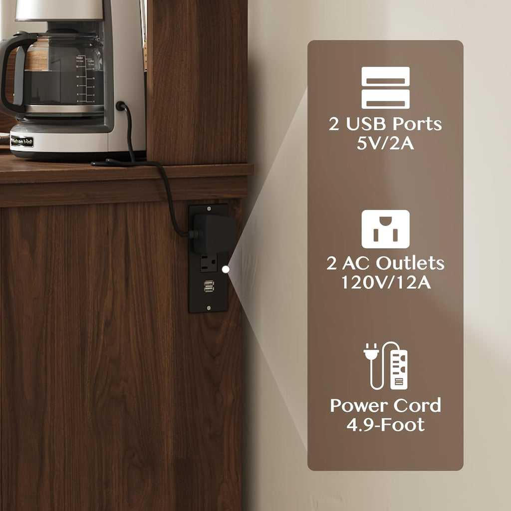 Walnut Farmhouse Coffee Bar Cabinet with Charging Station O887