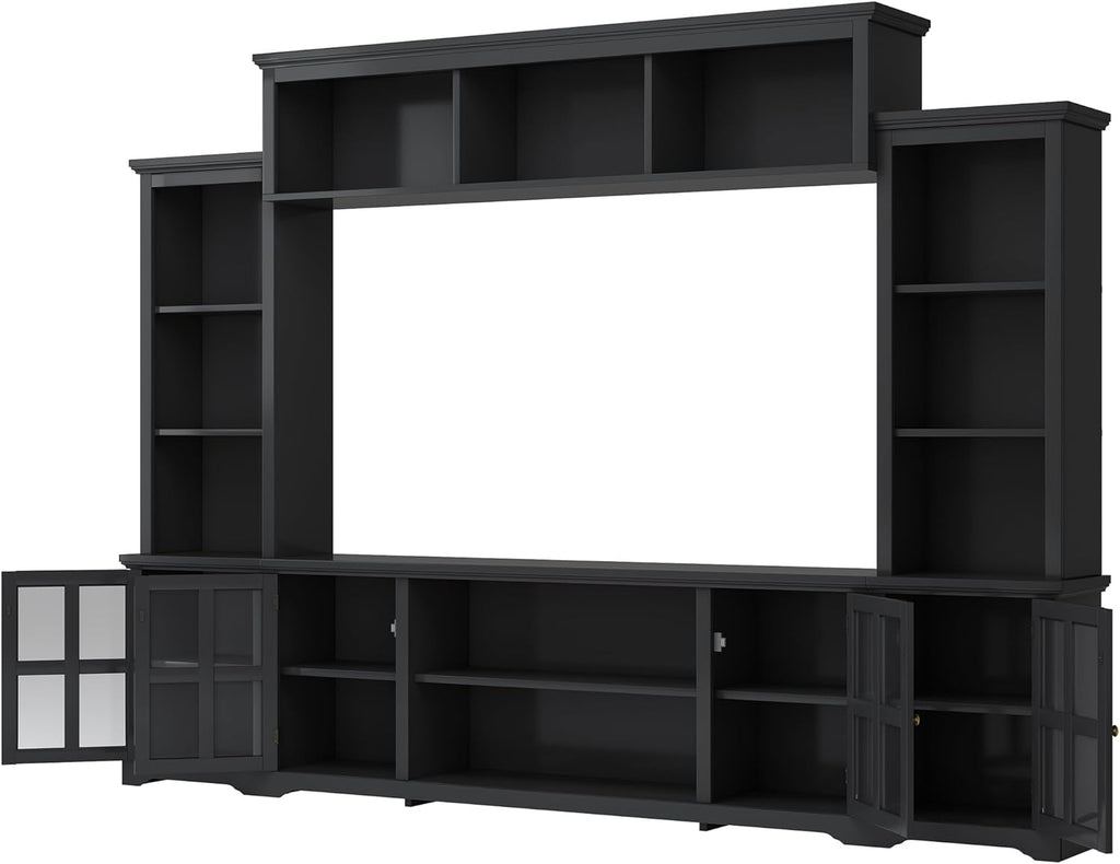 Entertainment Wall Unit with Bridge for TVs Up to 70", Black, 104 Inch W534004