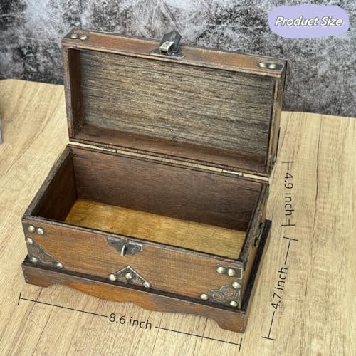 Wooden Treasure Chest Box with Lock for Jewelry and Trinkets P479