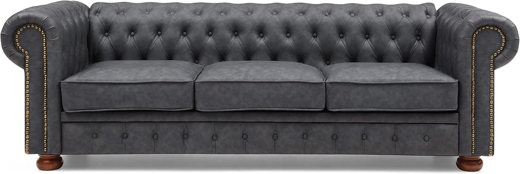 Classic Chesterfield Sofa Dark Grey Faux Leather N111