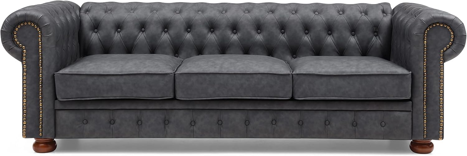 Classic Chesterfield Sofa Dark Grey Faux Leather N111