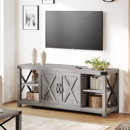 GAOMON 60 Inch Farmhouse TV Stand with Storage and Adjustable Shelves (Grey) H2764
