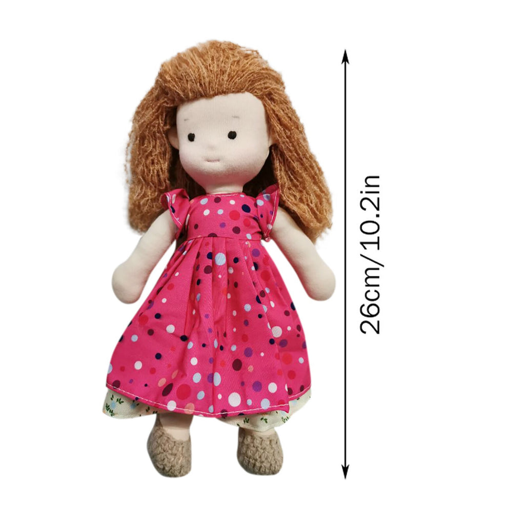 Baby Girl Doll with Curly Hair Plush Toy Hot Pink T5821