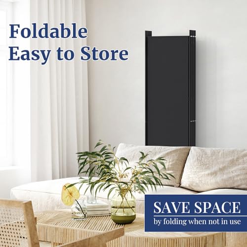 Kokorona 6 Panel Room Divider, 6FT Tall Rolling Privacy Screen with Lockable Wheels, Black J584