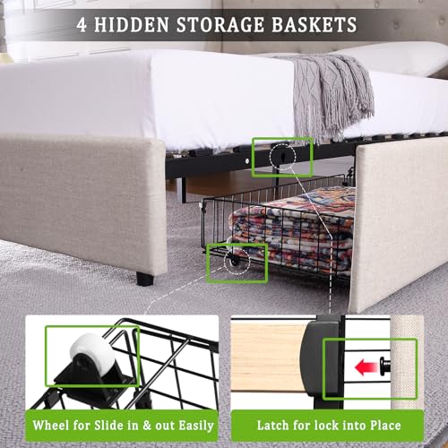 Full Size Bed Frame with Charging Station and Storage Drawers Y178