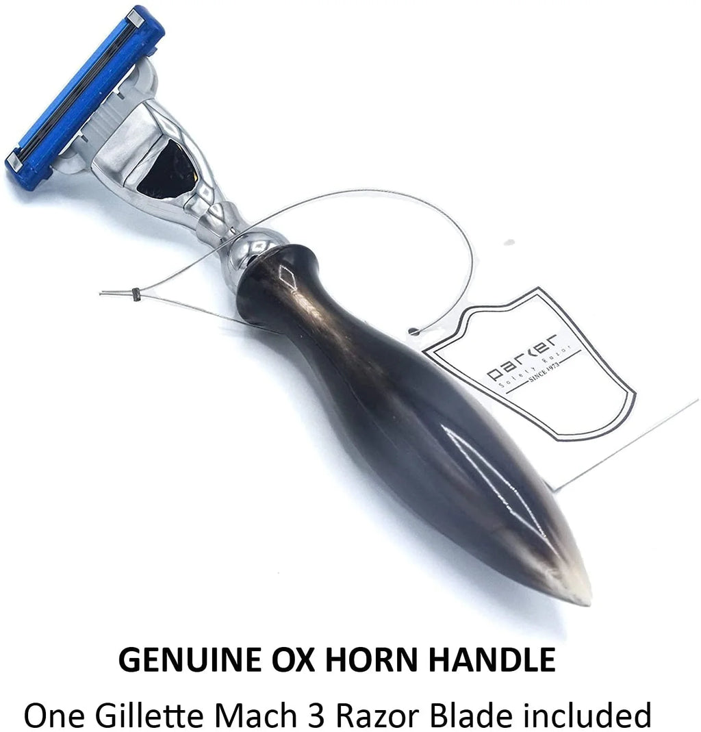 Parker Safety Razor 50M Genuine Ox Horn Mach 3 with 1 Gillette Blade C654