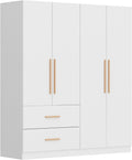Tall Wooden Wardrobe Armoire Cabinet 4-Door 2-Drawer Free-Standing Wood Furniture Organizer for Clothing Storage, White, E355157241470