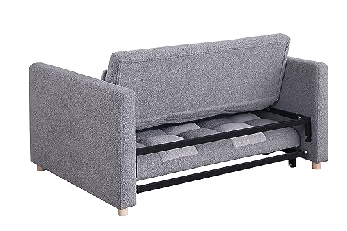 Loveseat Sleeper Sofa with Adjustable Backrest, Teddy Fabric Couch Bed (Brown) C96832