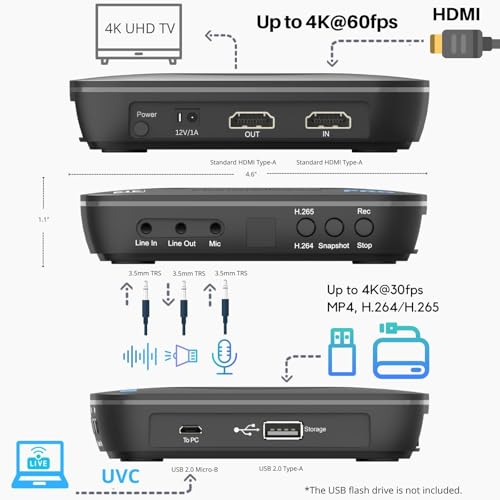 UHD Pro 4K Video Recorder HDMI Capture DVR with H.265 Codec W358197