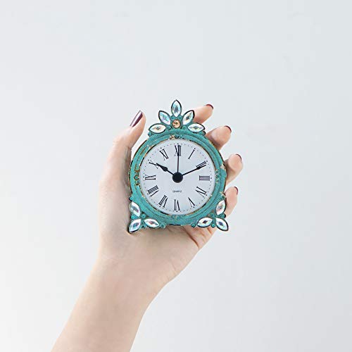 NIKKY HOME Small Table Clock with Faux Pearls, White A9876
