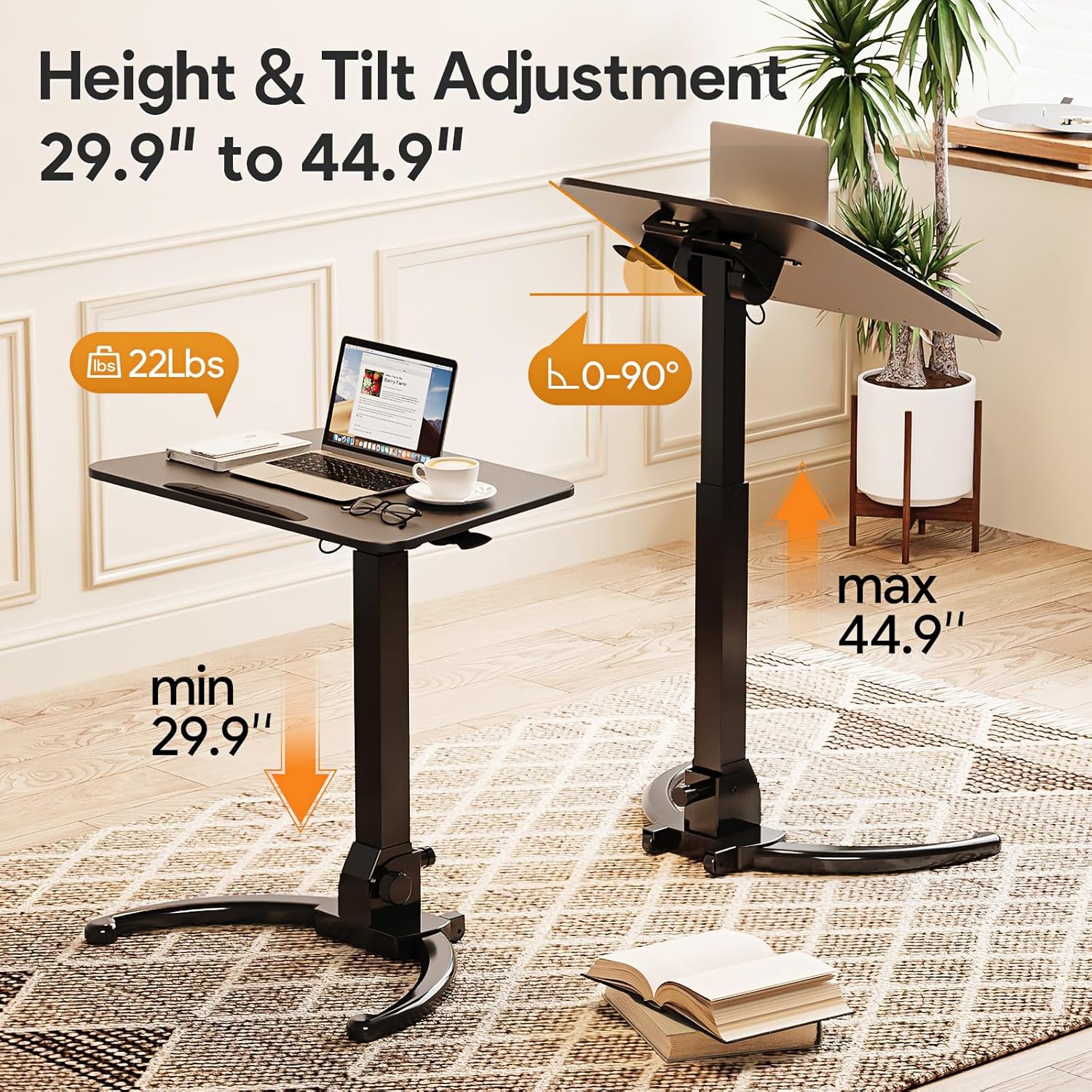 JOY worker Foldable Mobile Standing Desk with Ergonomic Rotating Elbow Cushion Pad Q390749