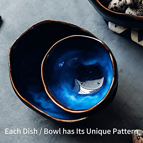 Ceramic Decorative Dish Blue Pottery Fruit Bowl Porcelain Centerpiece Accent Tray G763340