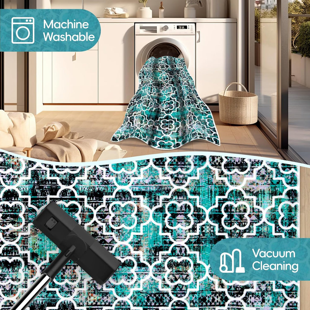 Washable Area Rug 5x7 Non-Slip for Living Room A3960
