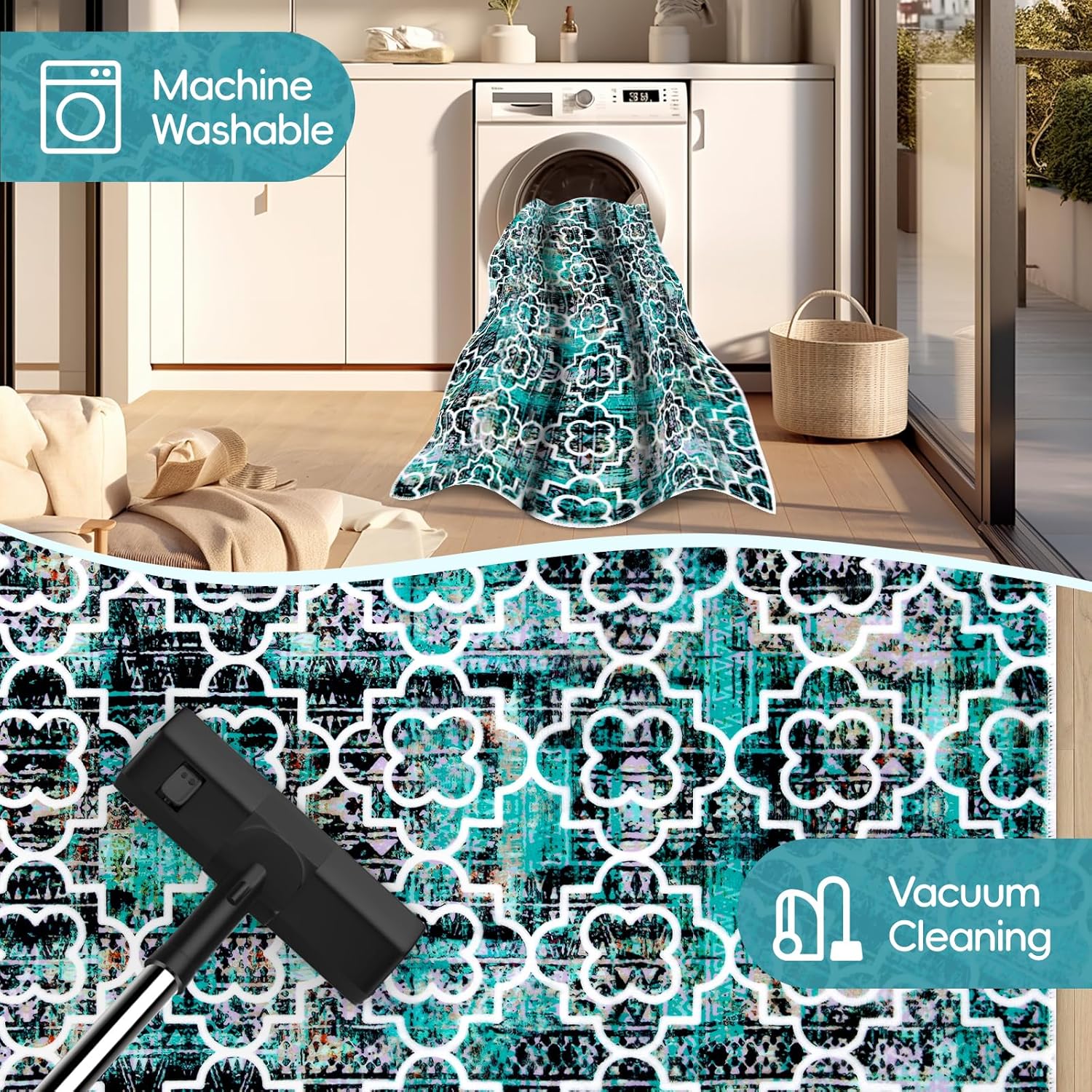 Washable Area Rug 5x7 Non-Slip for Living Room A3960