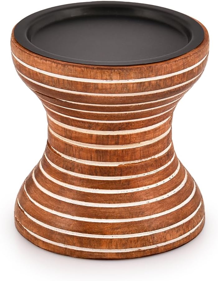 Candlestick Holders Mango Wood Farmhouse Rustic Wood Candle Holder for Dining Table Centerpiece, Coffee Table, Mantel, Or Any Table Top, Small (4" X 4" X 4")