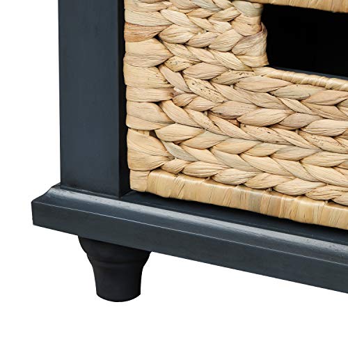 Navy Wood Shoe Storage Bench with Cushion and 2 Drawers E532