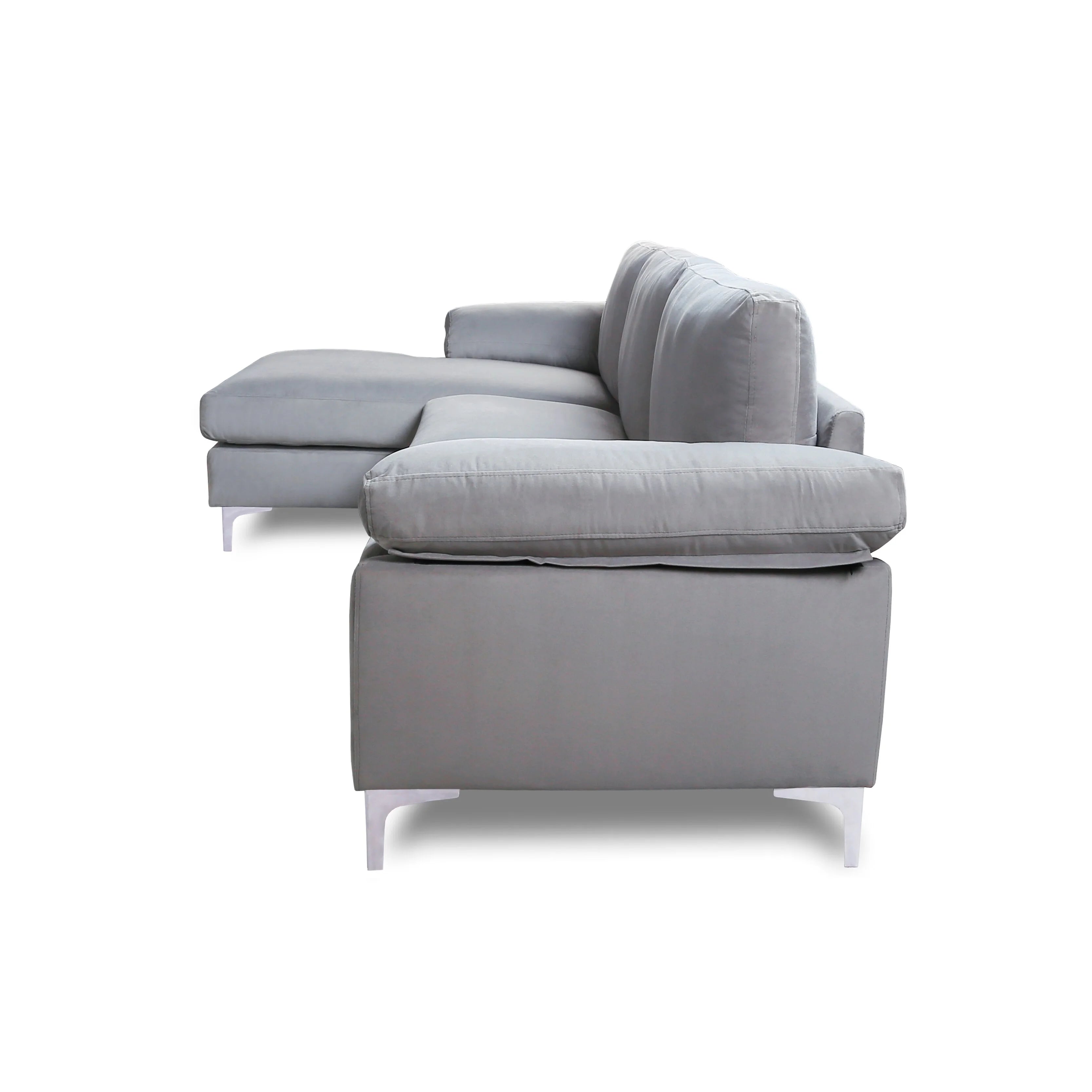 Fooing Modern Velvet L-Shape Sofa with Extra Wide Chaise, Gray M738