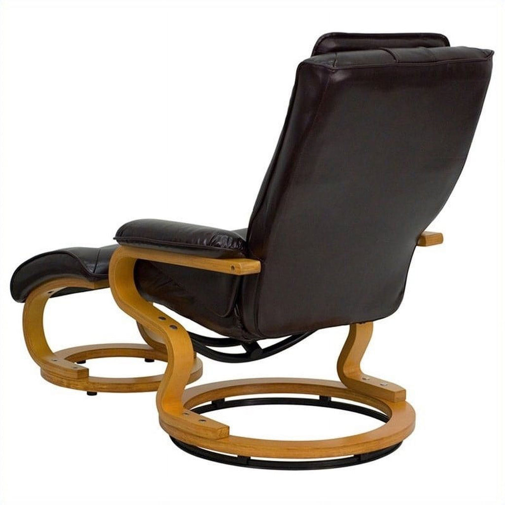 Bowery Hill Contemporary LeatherSoft Recliner and Ottoman in Brown O3183